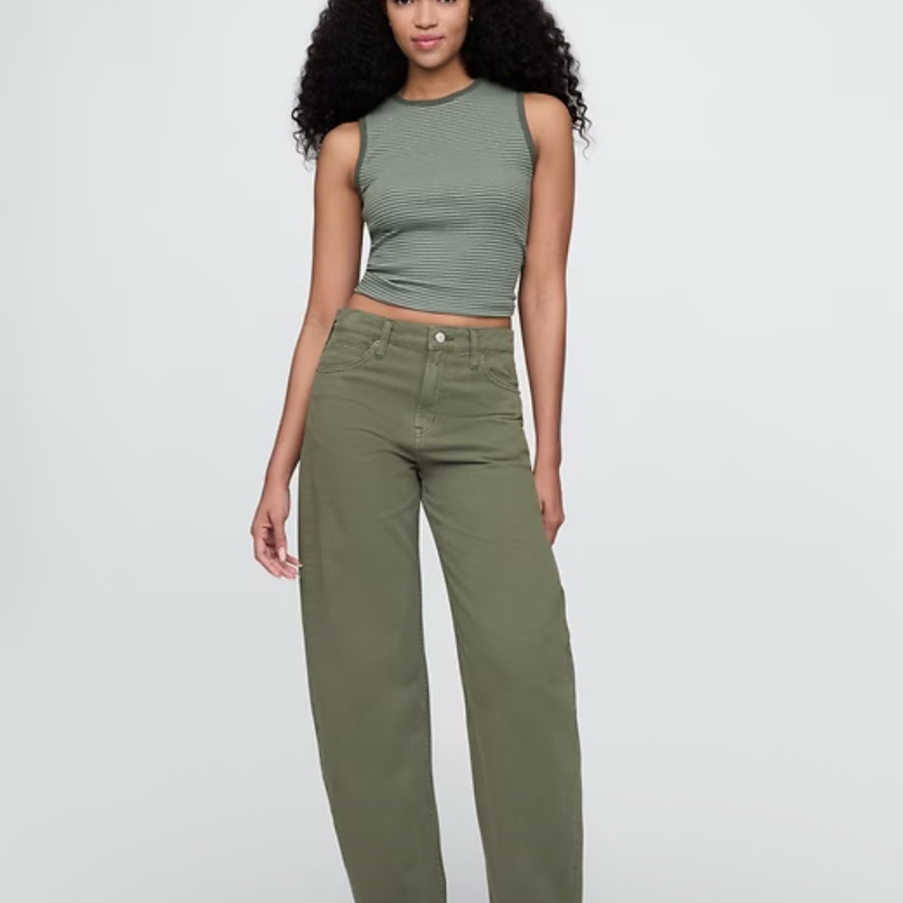 Gap Olive Green High-Waisted Barrel Jeans - Picture 2 of 2